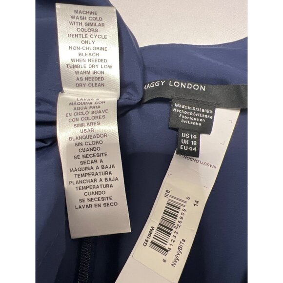 Maggy London Women's Blue Stripes Dress with Pockets / Puff Sleeves Plus Size 14 - Picture 11 of 11